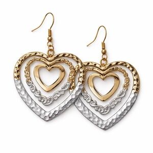 Layered Heart Dangle Earrings | Mixed Metal Boho 🩷 Rustic Valentines Vibe 💕